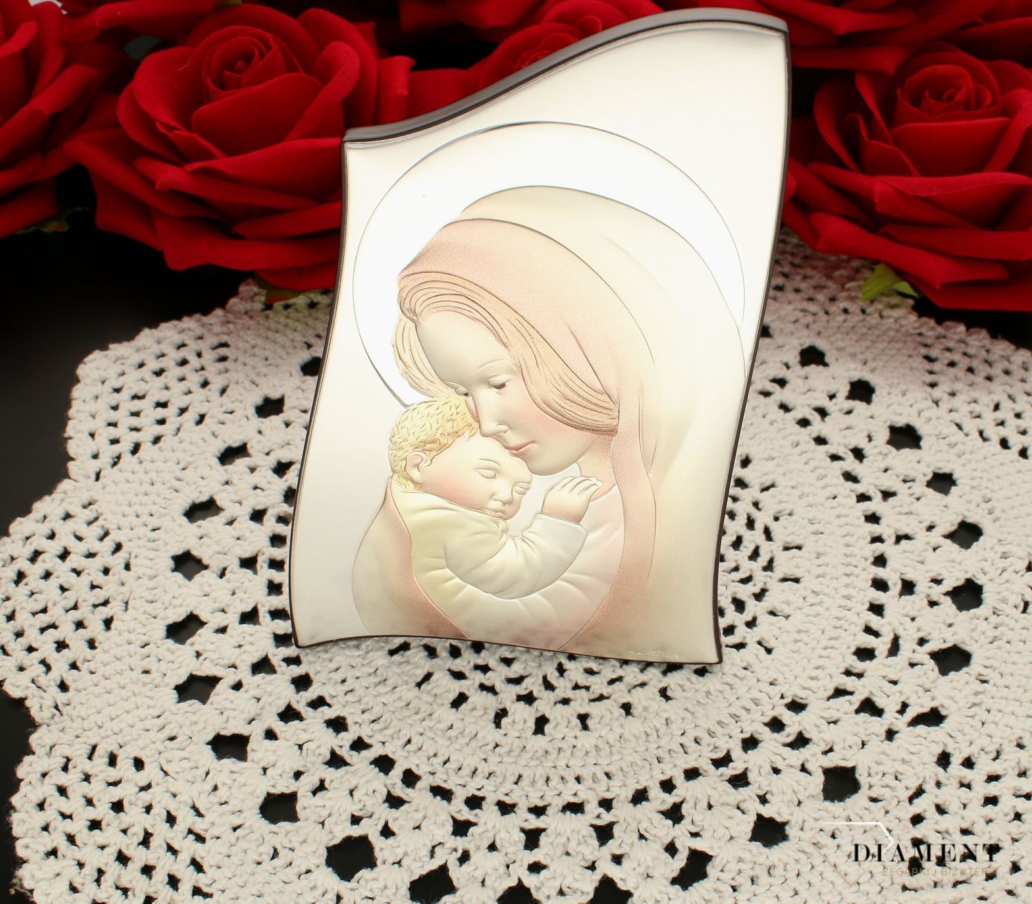 Obrazek srebrny Matka Boska z Dzieciątkiem Jezus 81000.3L COL. Matka boża z dzieciątkiem. Matka z jezusem. Obrazek święty na pamiątkę ślubu. na prezent, na chrzest..jpg